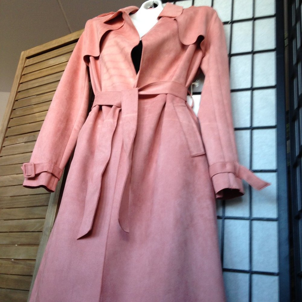 Gorgeous Fluffy Casual Rose Removable Belt Side Pockets Open Front Coat - Picture 1 of 16